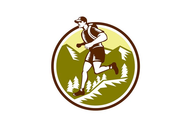 Cross Country Runner Mountains Circle Woodcut example image 1