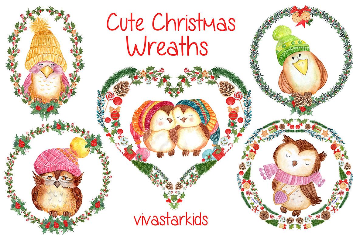 Watercolor Christmas wreaths clipart example image 1