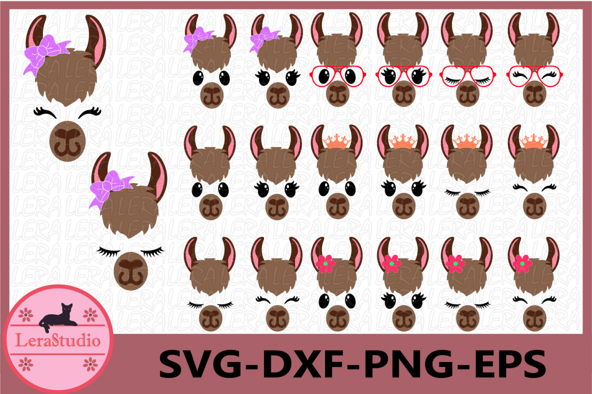 Llama SVG, Llama Face Svg, Eyelashes face Svg, Birthday example image 1