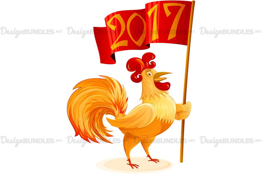 Vector Chinese New Year 2017 Rooster Flag Symbol Cartoon Character Colorful example image 1