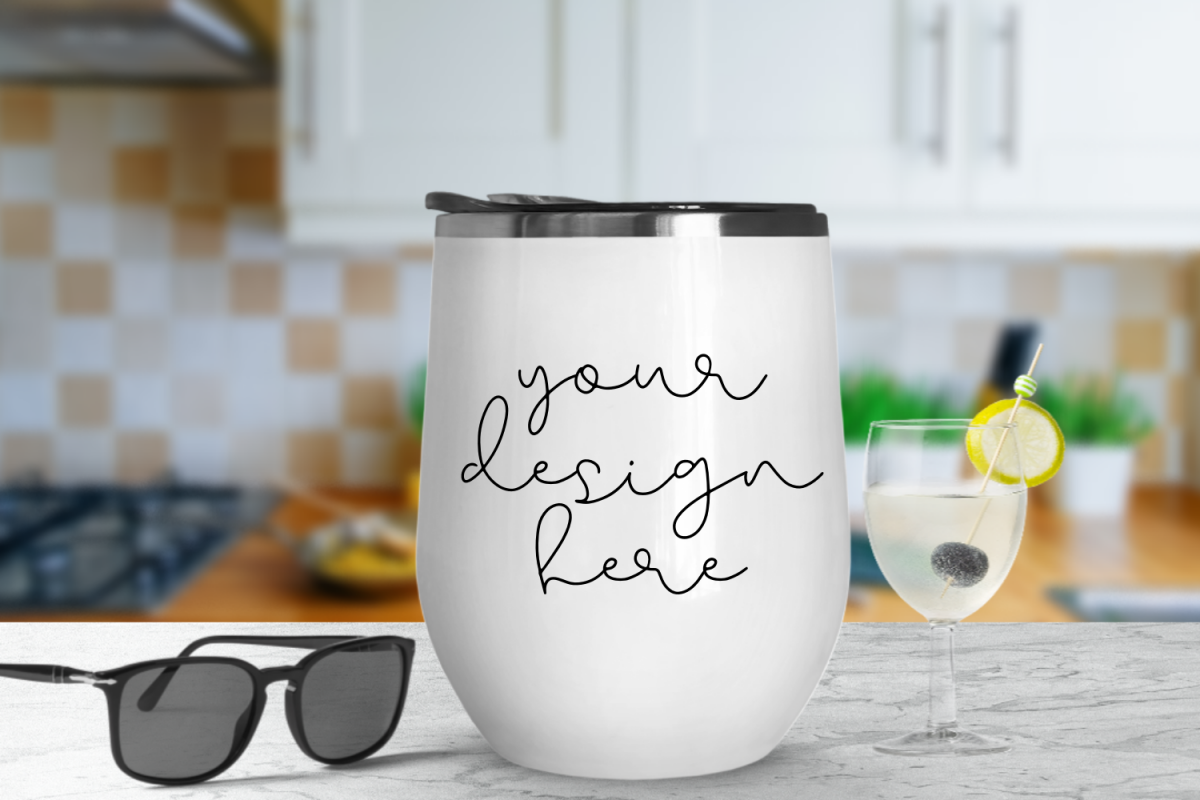 White Tumbler Mock Up With Kitchen Background - 1080x720px example image 1