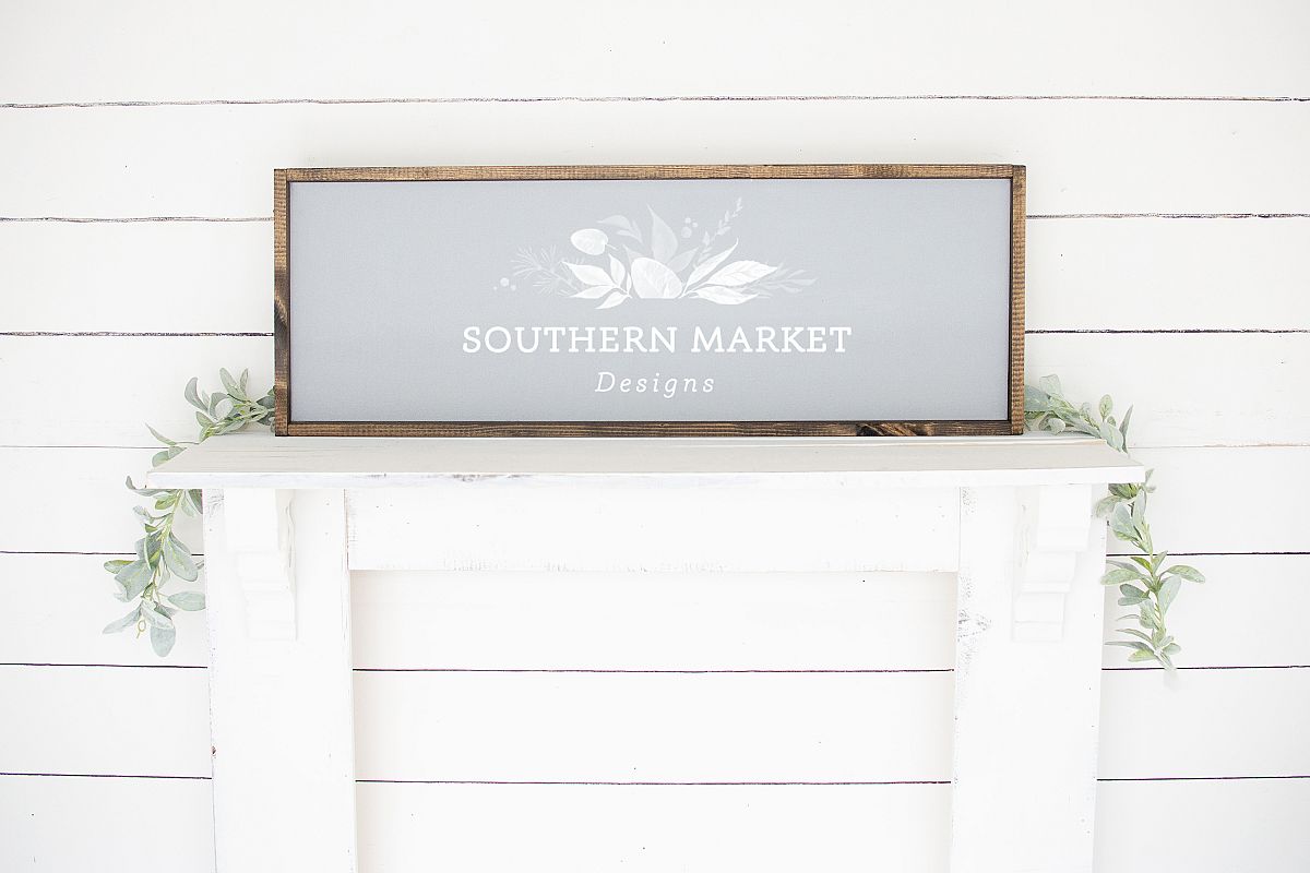 12x36 Grey Wood Framed Sign Digital Mock Up Styled Stock Pho example image 1