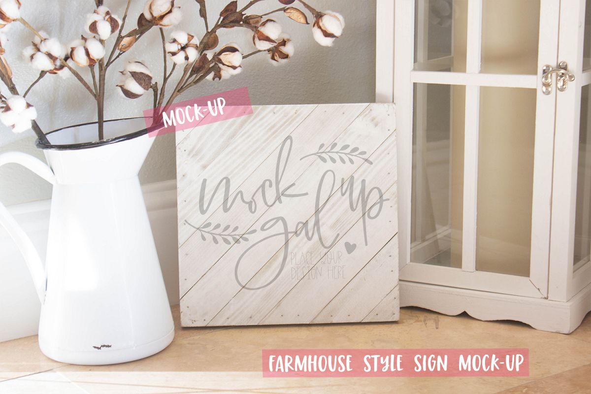 White Square Farmhouse Style Sign Mock-Up No. 5- White Wood example image 1