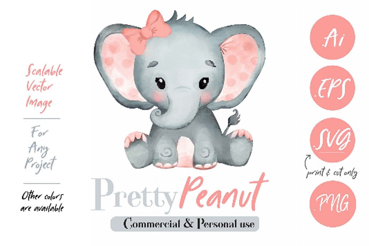 Download Peach Pink Watercolor Girl Baby Elephant Clipart Vector (424557) | Illustrations | Design Bundles