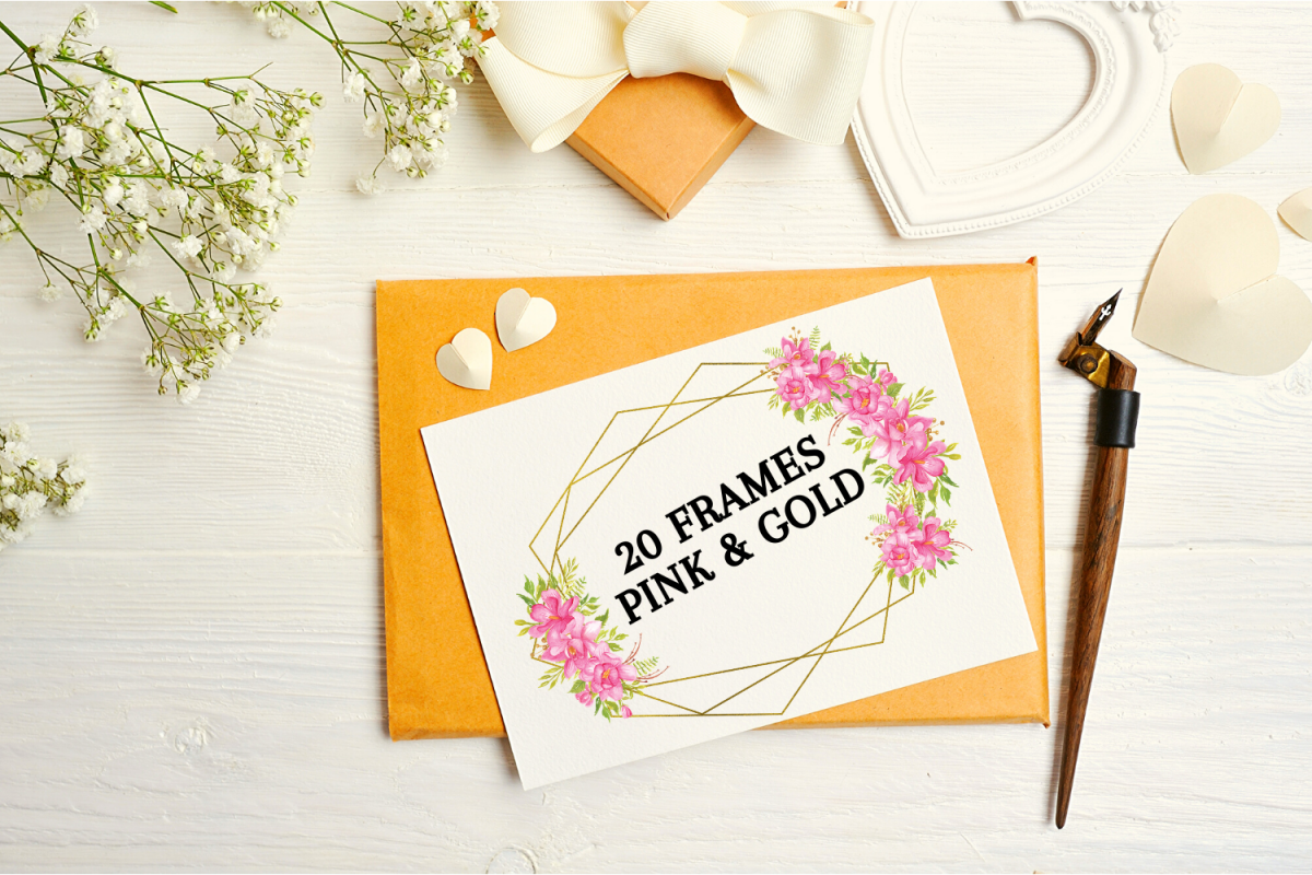Geometric Gold Frames, Floral Crystal Frames, Wedding Frames example image 1