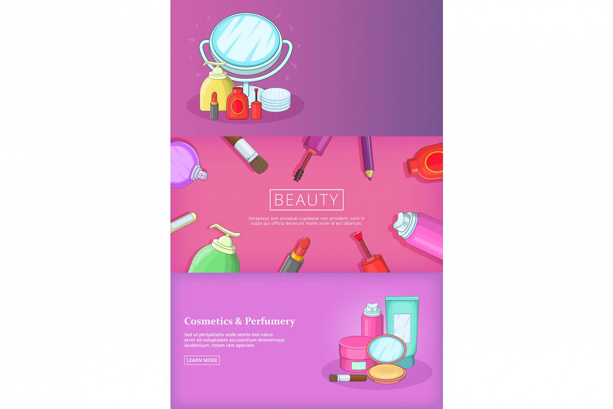 Beauty banner set template, cartoon style example image 1
