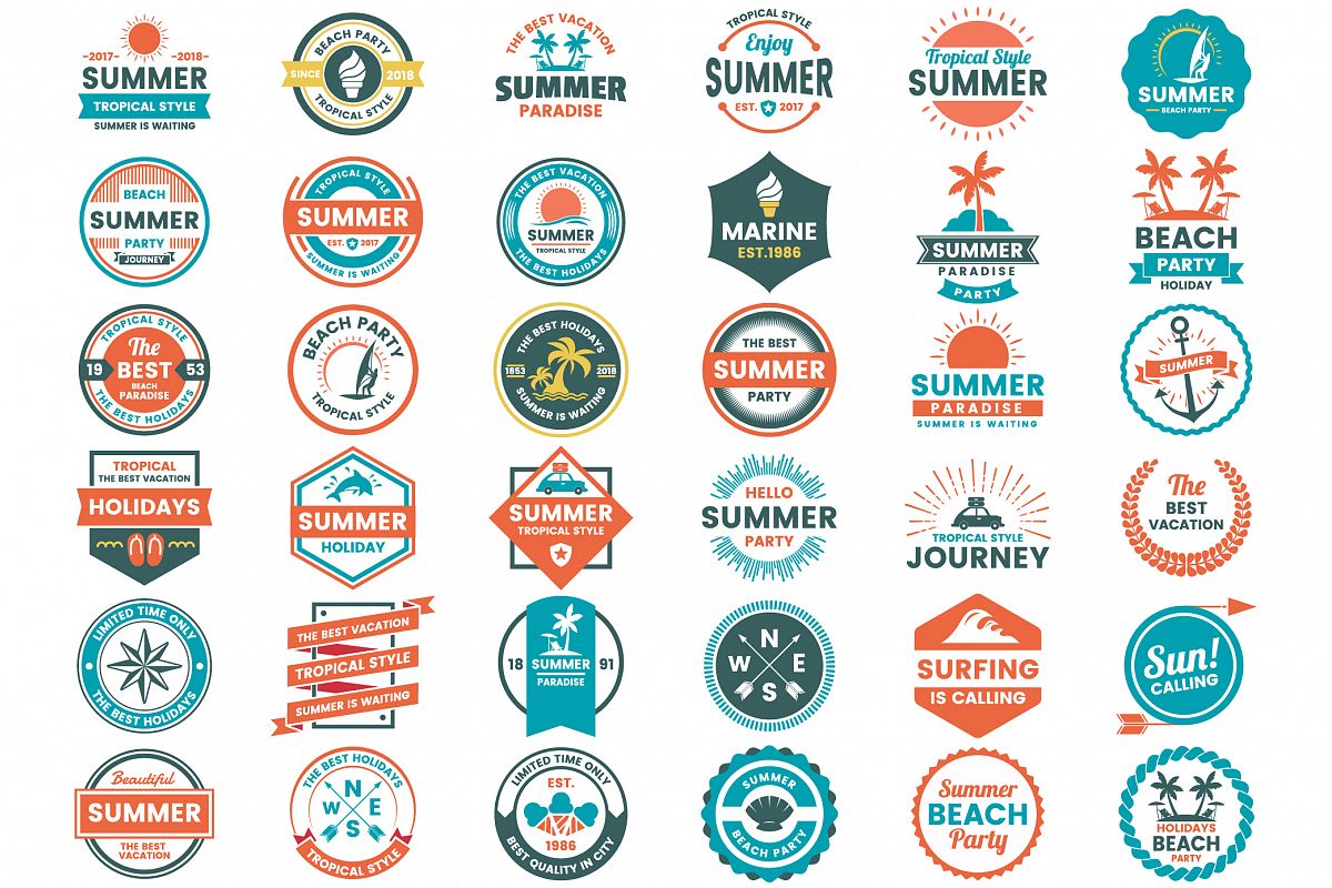Summer Badge & Objects Vector Set example image 1