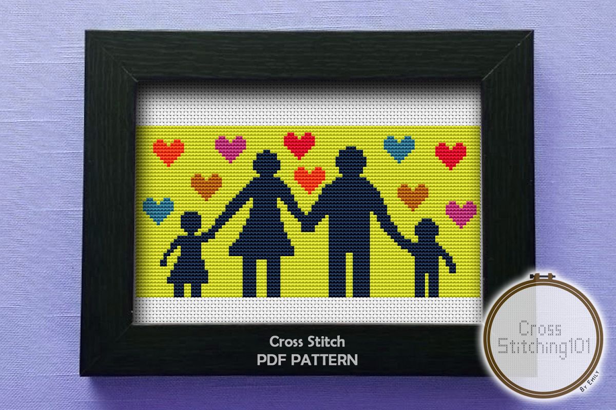 Happy Family Cross Stitch Pattern- Instant Download PDF example image 1