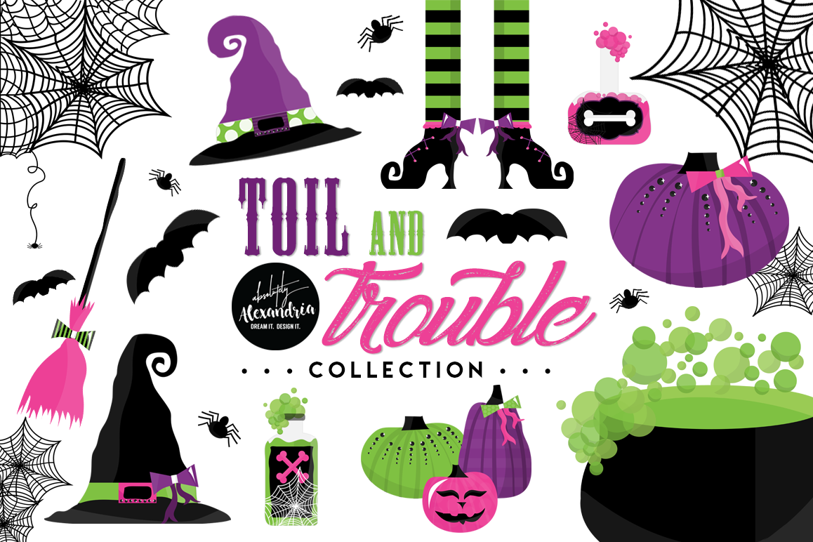 Toil & Trouble Clipart Graphics & Digital Paper Patterns Bundle example image 1