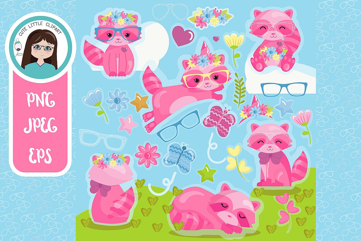 Pink woodland racoon vector example image 1