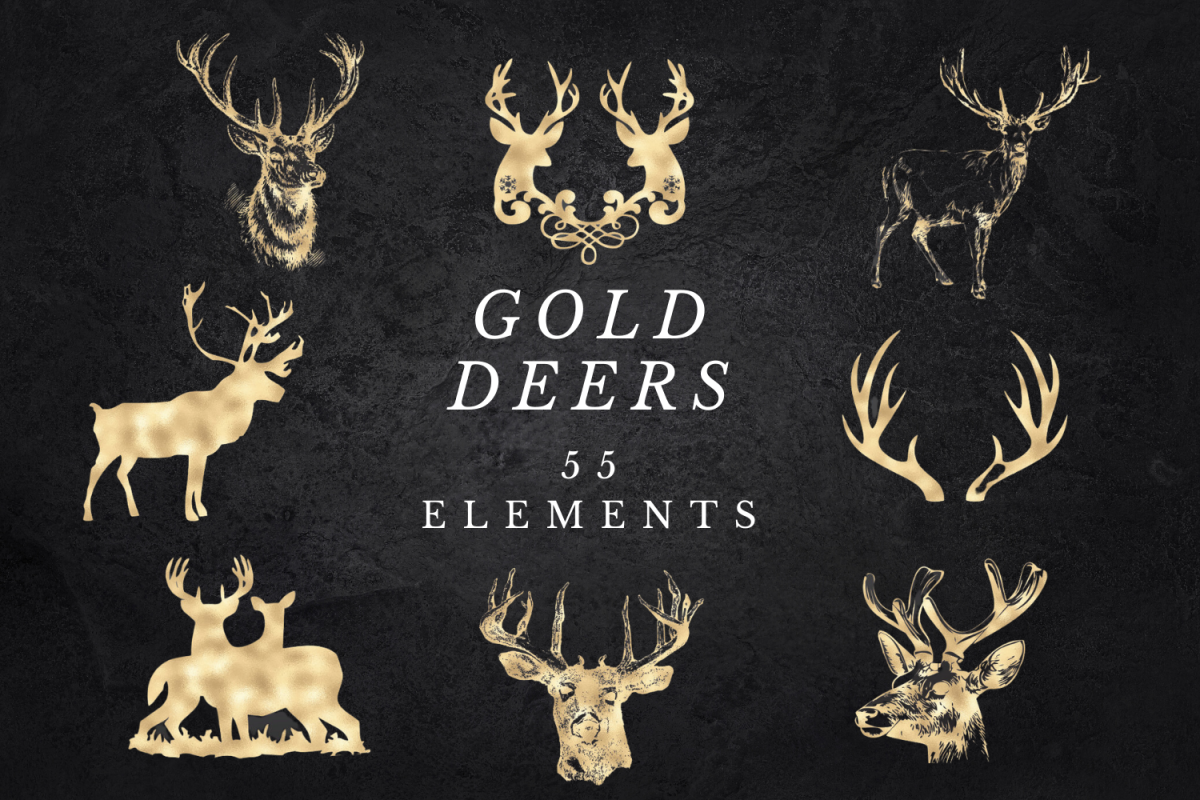 Deer Clipart, Antler Clip Art, Gold Glitter Digital Deers example image 1