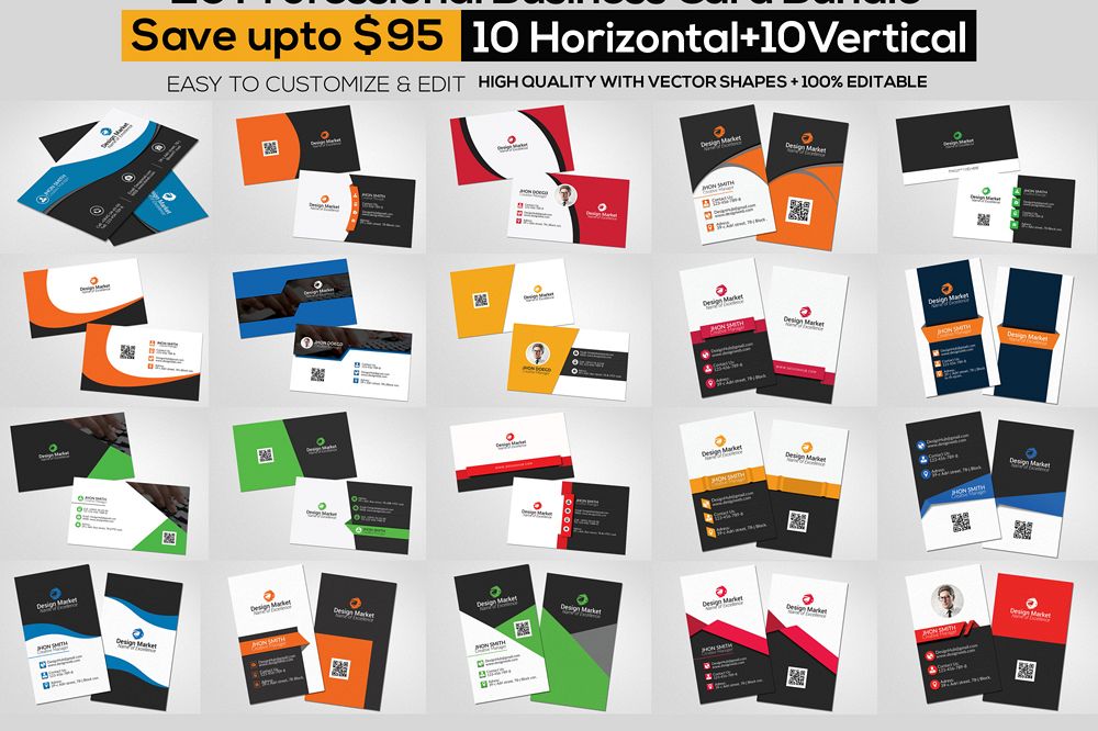 20 Vertical & Horizontal Business Cards Bundle example image 1