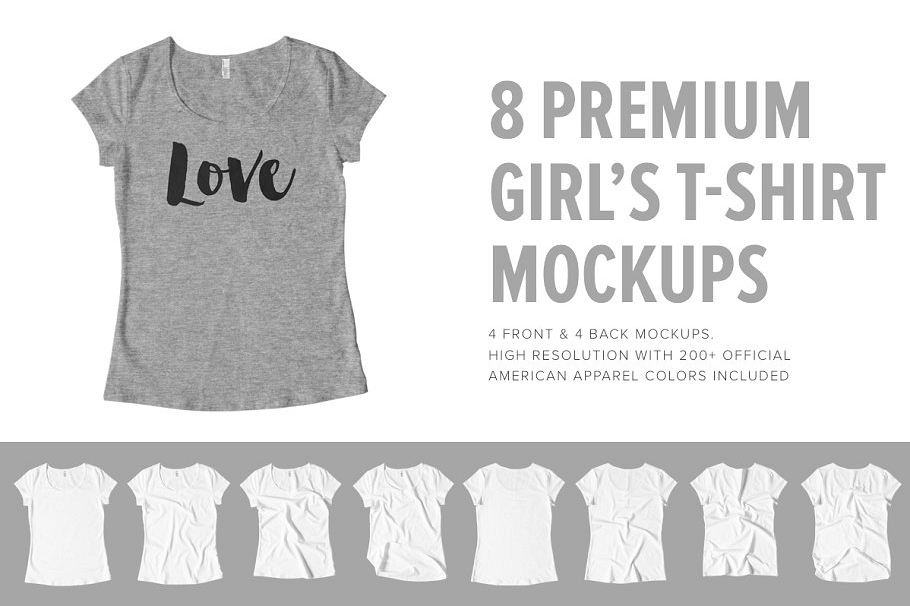 8 Premium Girl's T-Shirt Mockups example image 1