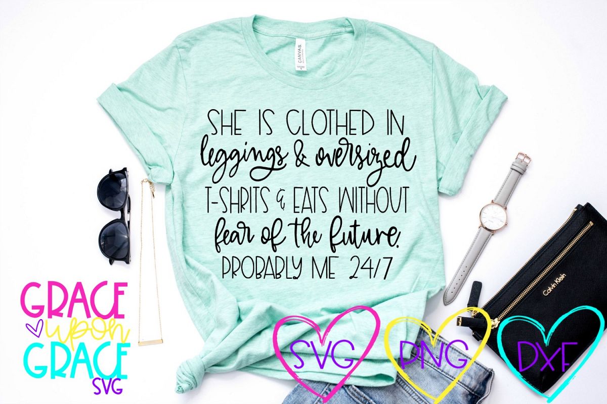 She Is Clothed In Leggings and Oversized T-Shirts example image 1