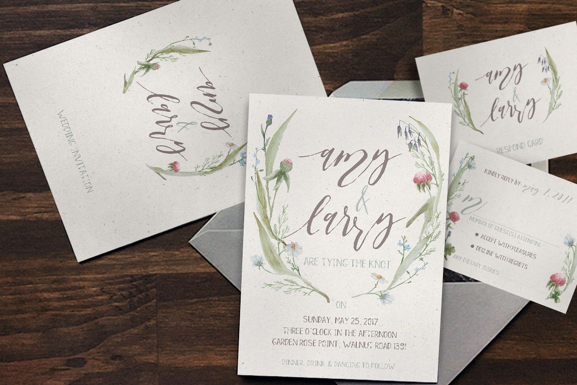 Watercolor Flower Wedding Invitation example image 1
