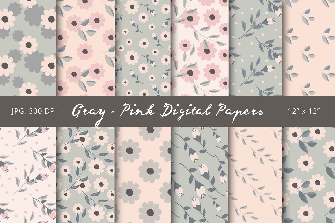 Gray-Pink Digital Papers example image 1