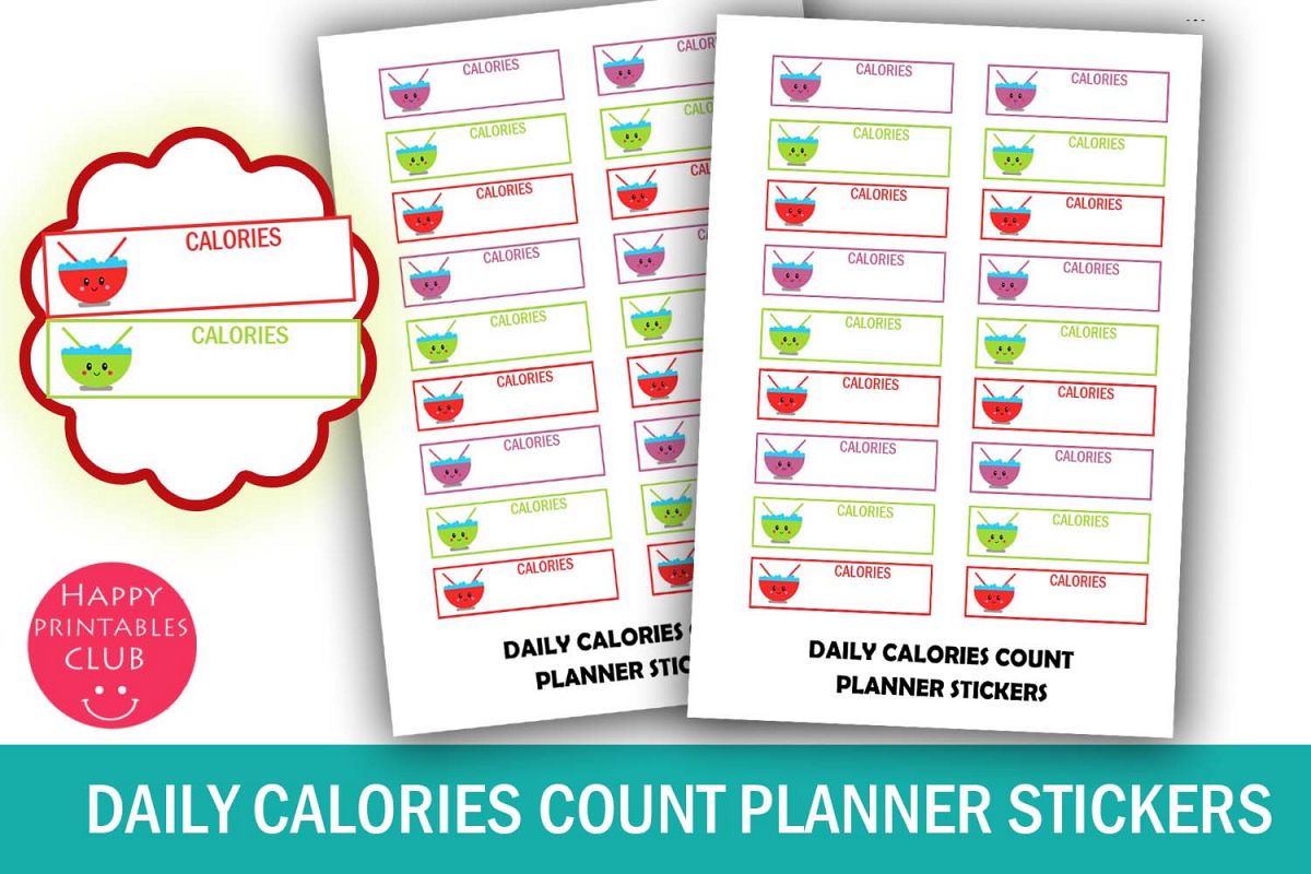 Daily Calories Count Planner Stickers-Cute Calories Tracker example image 1