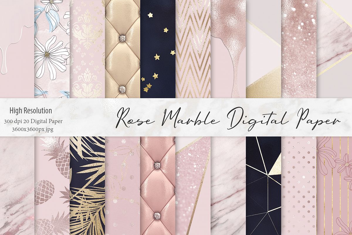 Rose Gold Marble Digital Paper example image 1