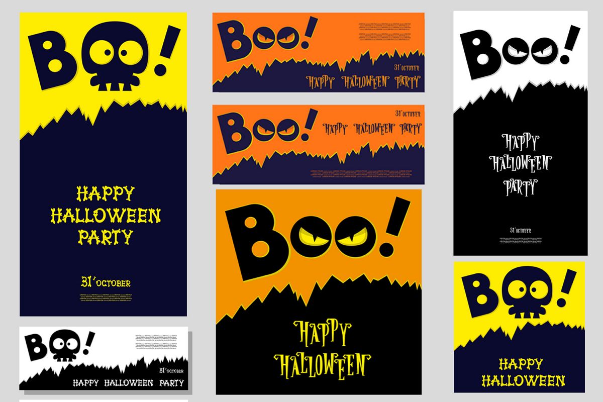 Set of 28 Halloween banner different color and character example image 1