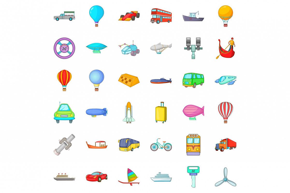 Moving transport icons set, cartoon style example image 1