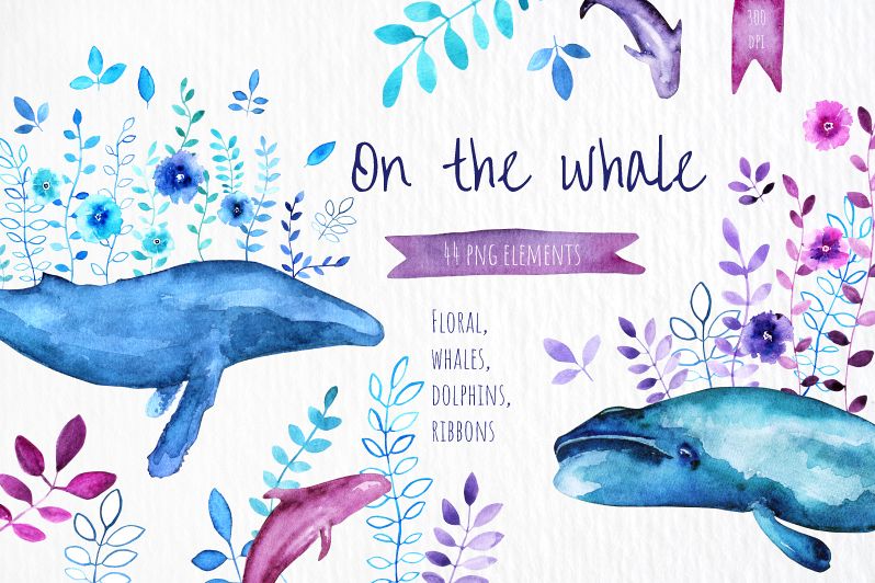 On the Whale - Watercolor set example image 1
