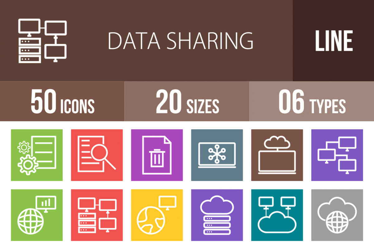 50 Data Sharing Line Multicolor B/G Icons example image 1