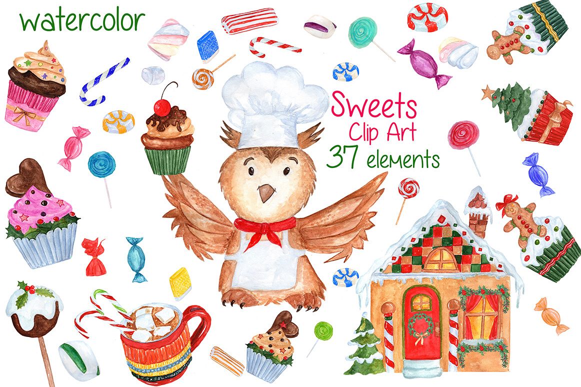 Watercolor Christmas Sweets clipart example image 1