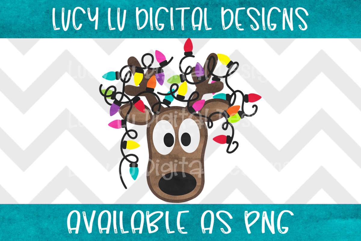 Christmas Lights Tangled Reindeer Watercolor example image 1