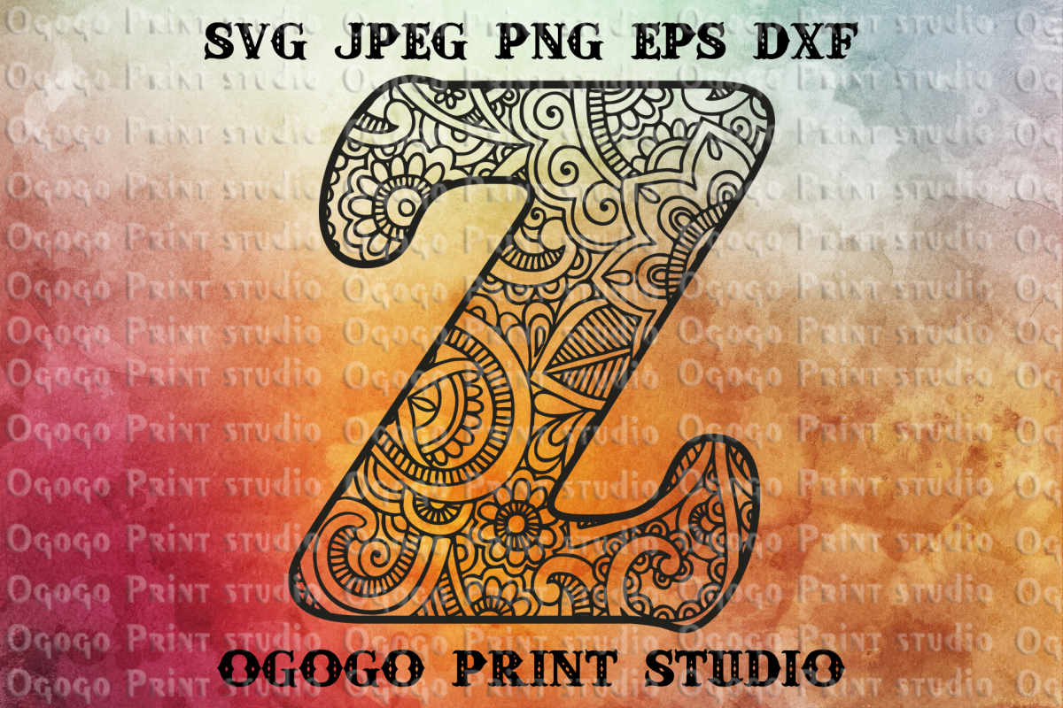 Alphabet Letter SVG, Floral font, Mandala svg, Zentangle SVG example image 1