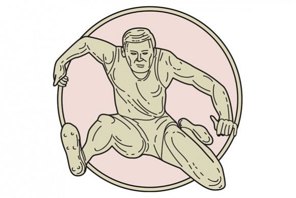 Track and Field Athlete Hurdle Circle Mono Line example image 1