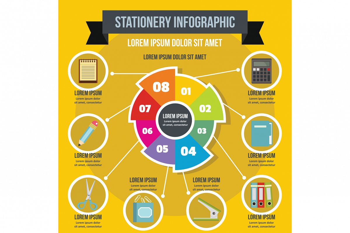 Stationery infographic concept, flat style example image 1