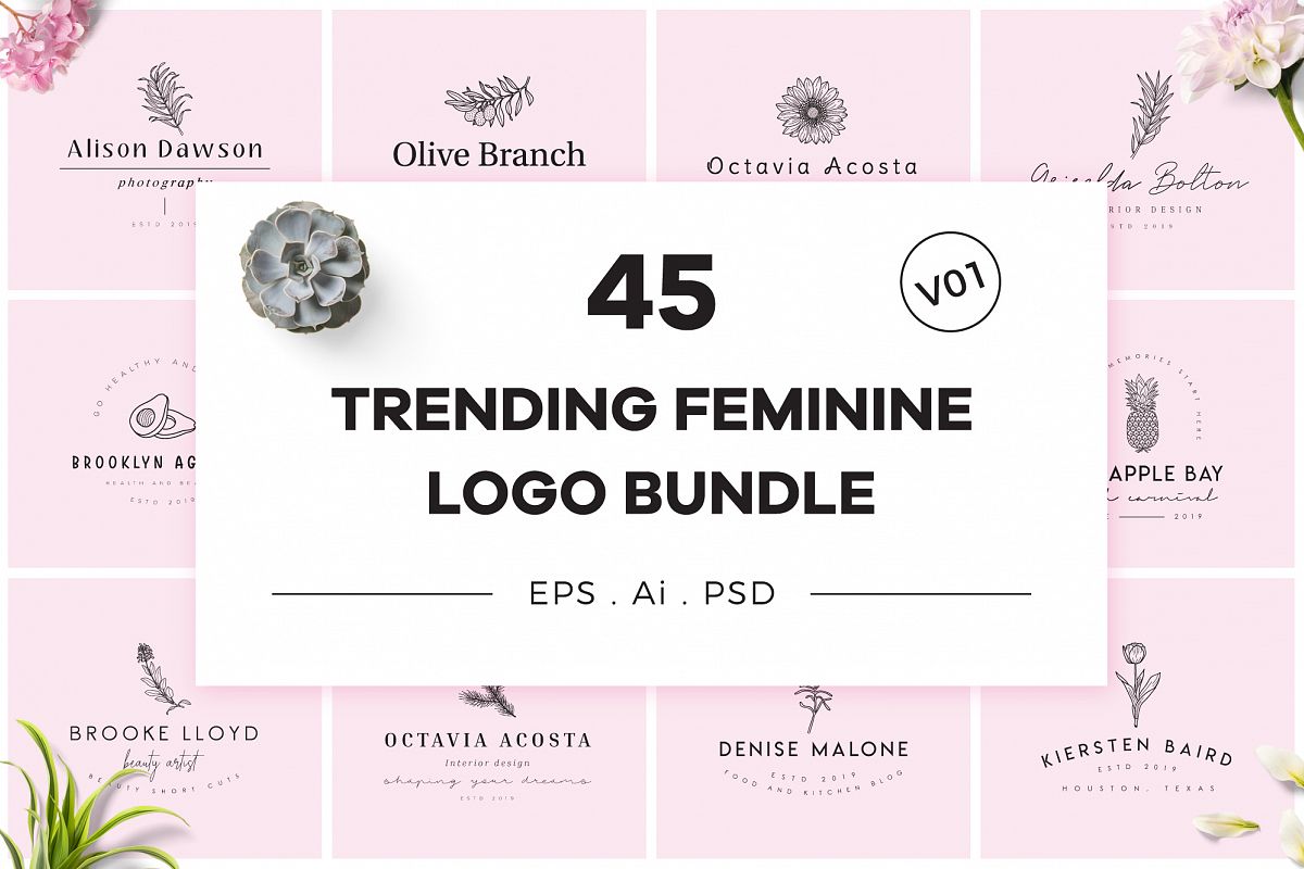 Trending Feminine Logo Bundle V01 example image 1