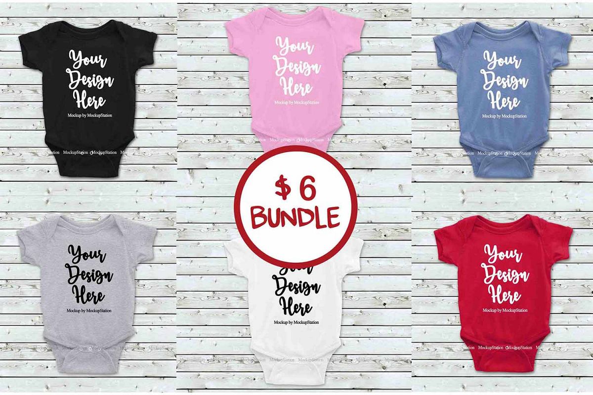 Basic Baby Bodysuit Mockup Bundle, Toddler Newborn One Piece example image 1