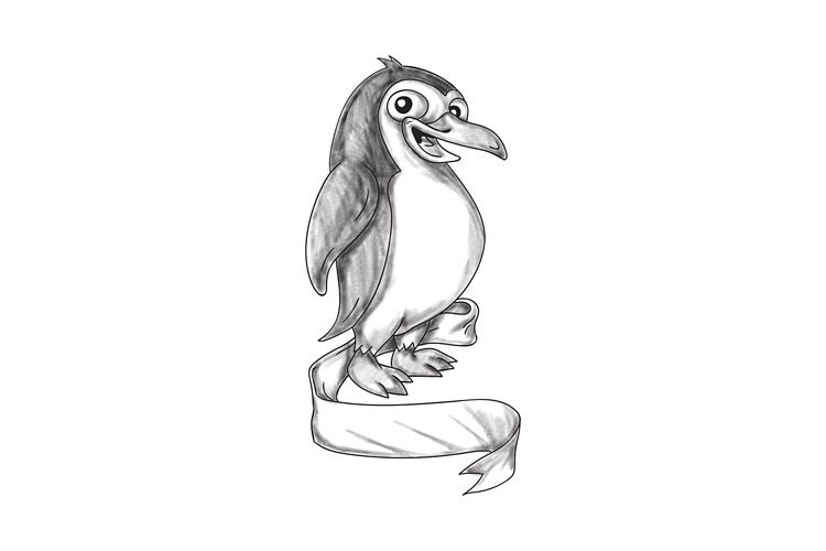 Penguin Ribbon Side Tattoo example image 1