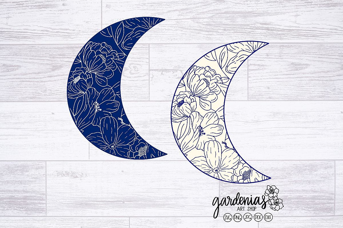 Download Crescent Moon with Flowers SVG | Floral Moon Cut Files