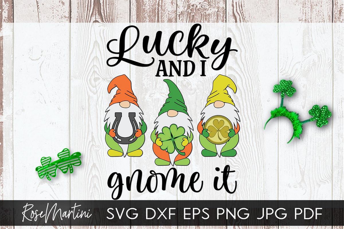 Lucky and I gnome it St Patrick's day Gnome Pun SVG example image 1