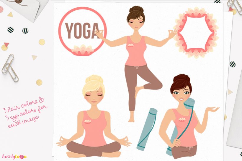 Woman yoga character clip art L139 Juliet example image 1
