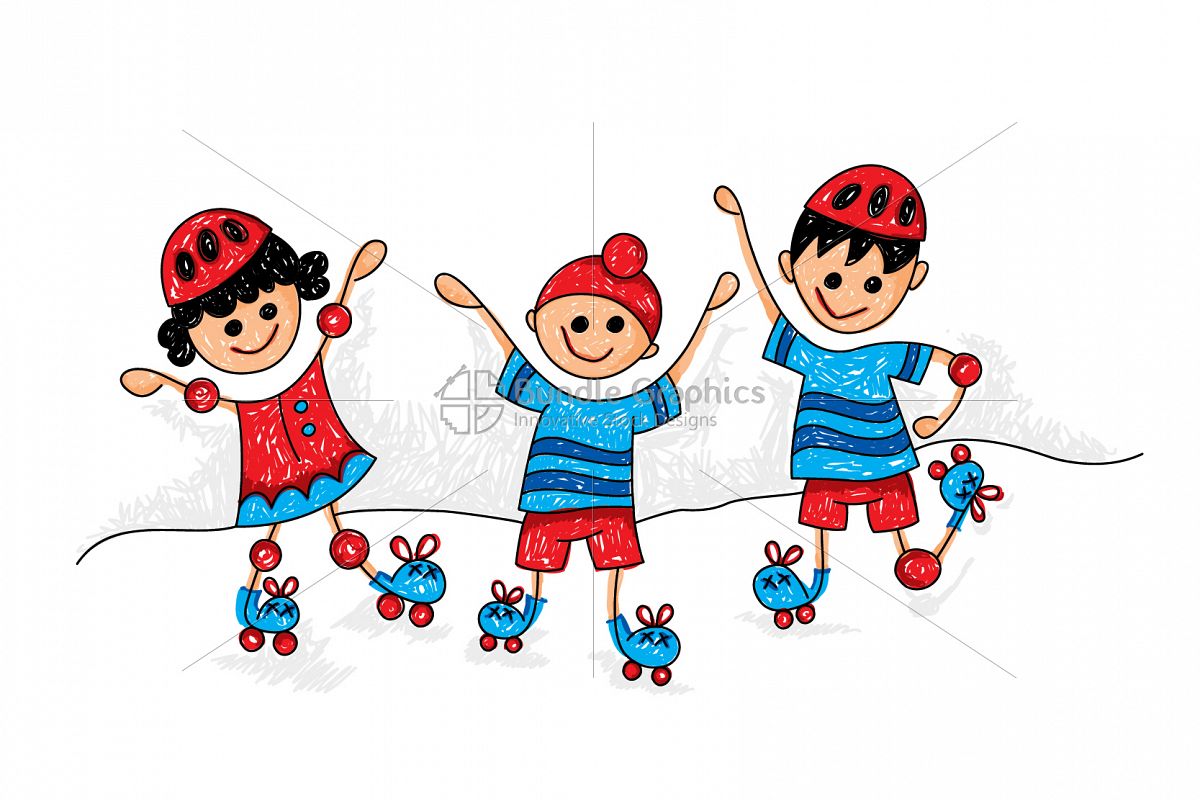 Kids Roller Skating Graphical Illustration example image 1
