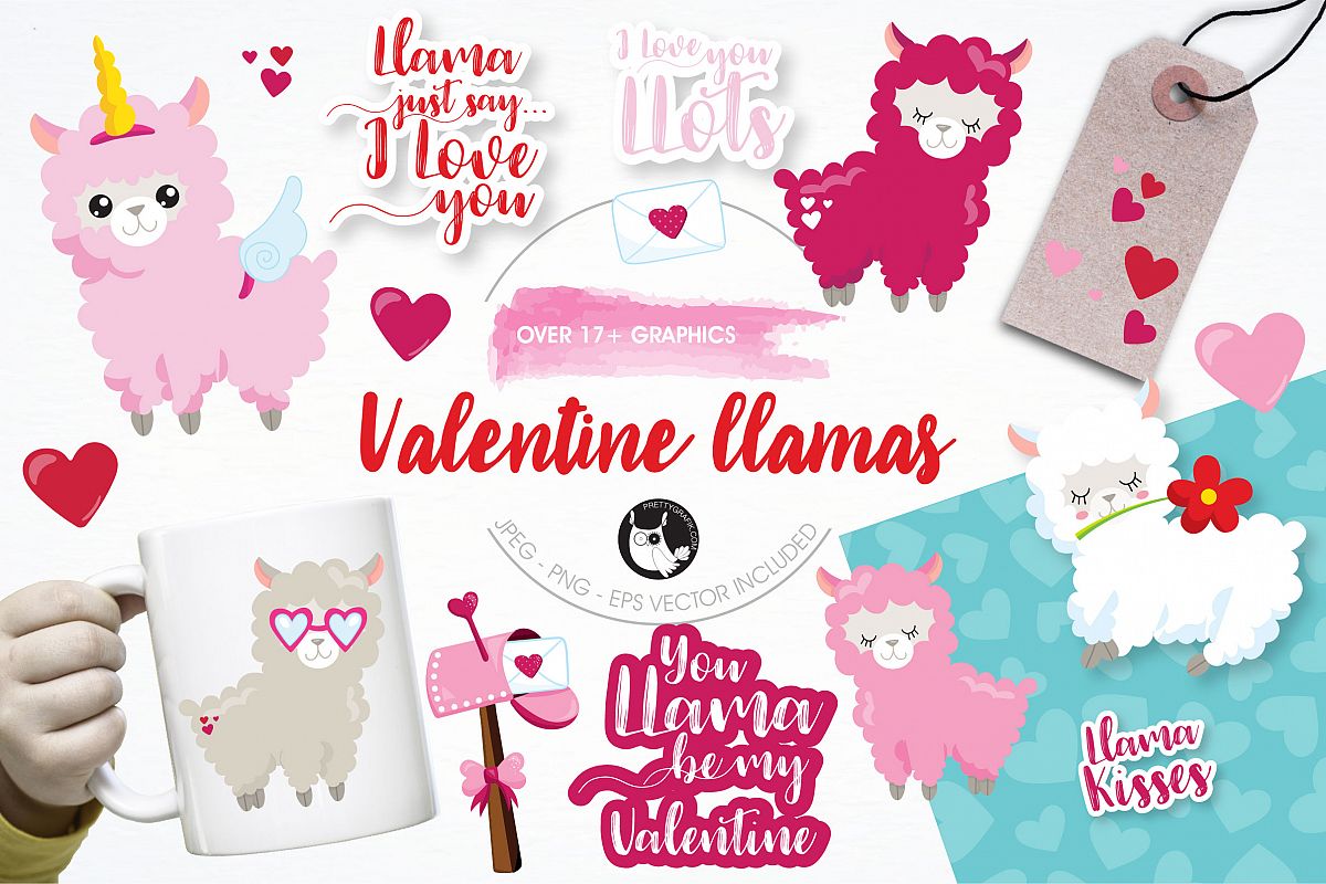 Valentine llamas graphics and illustrations example image 1