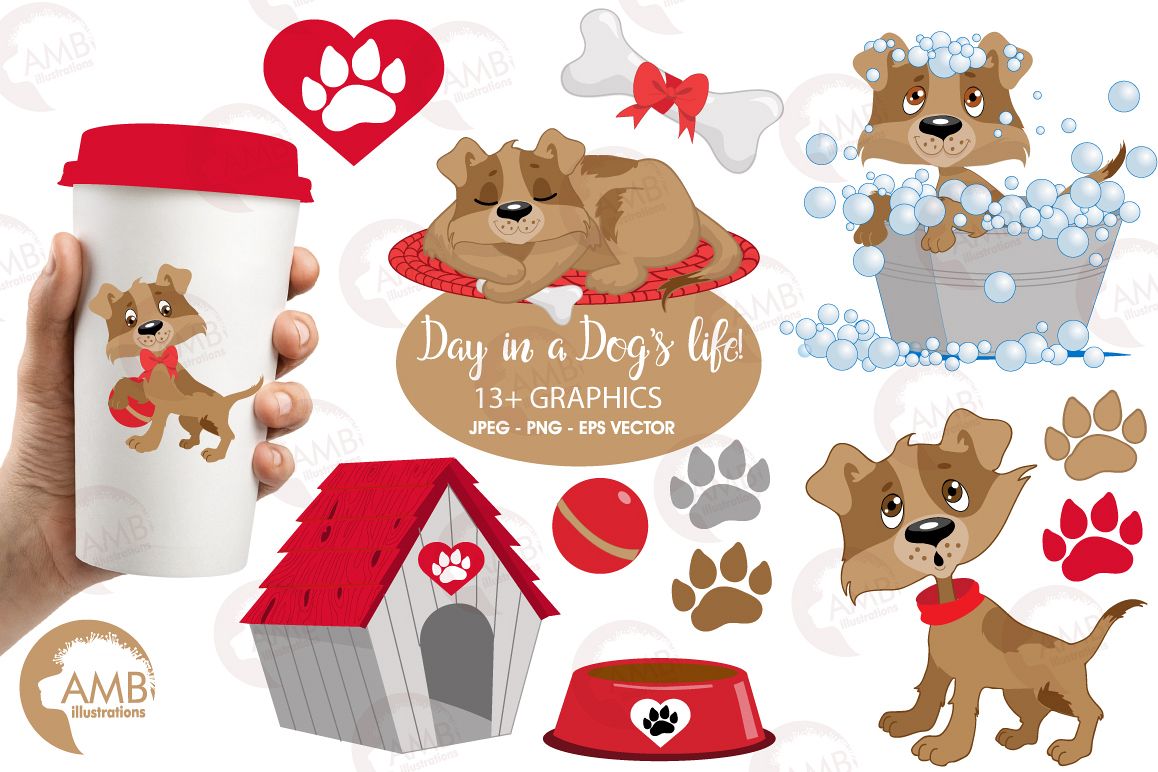 Day in a dog's life clipart, graphics, illustrations AMB-594 example image 1