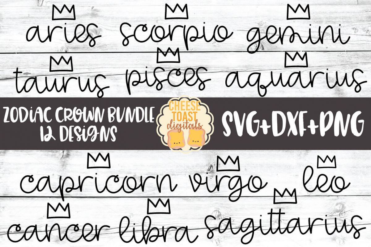 Zodiac Crown Bundle - 12 Designs - SVG PNG DXF Cut Files example image 1