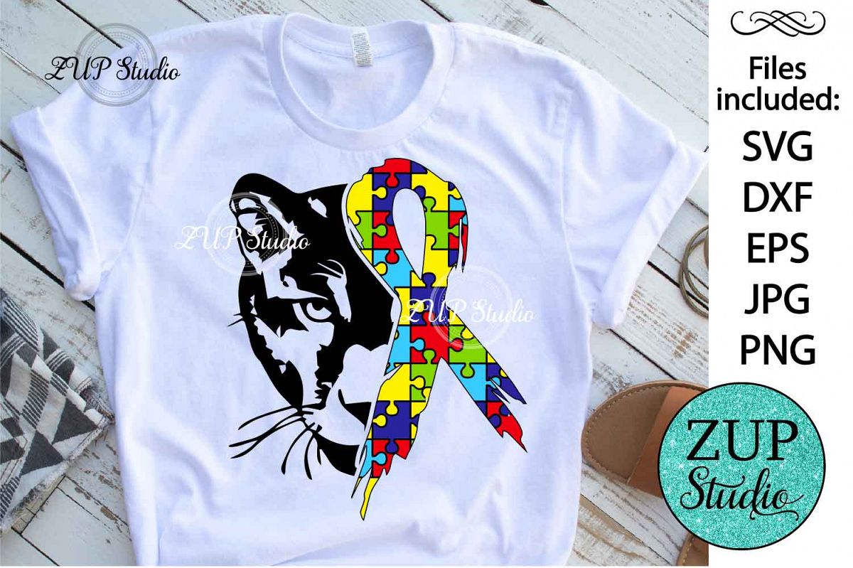 Panther with Autism Ribbon svg design 464 example image 1