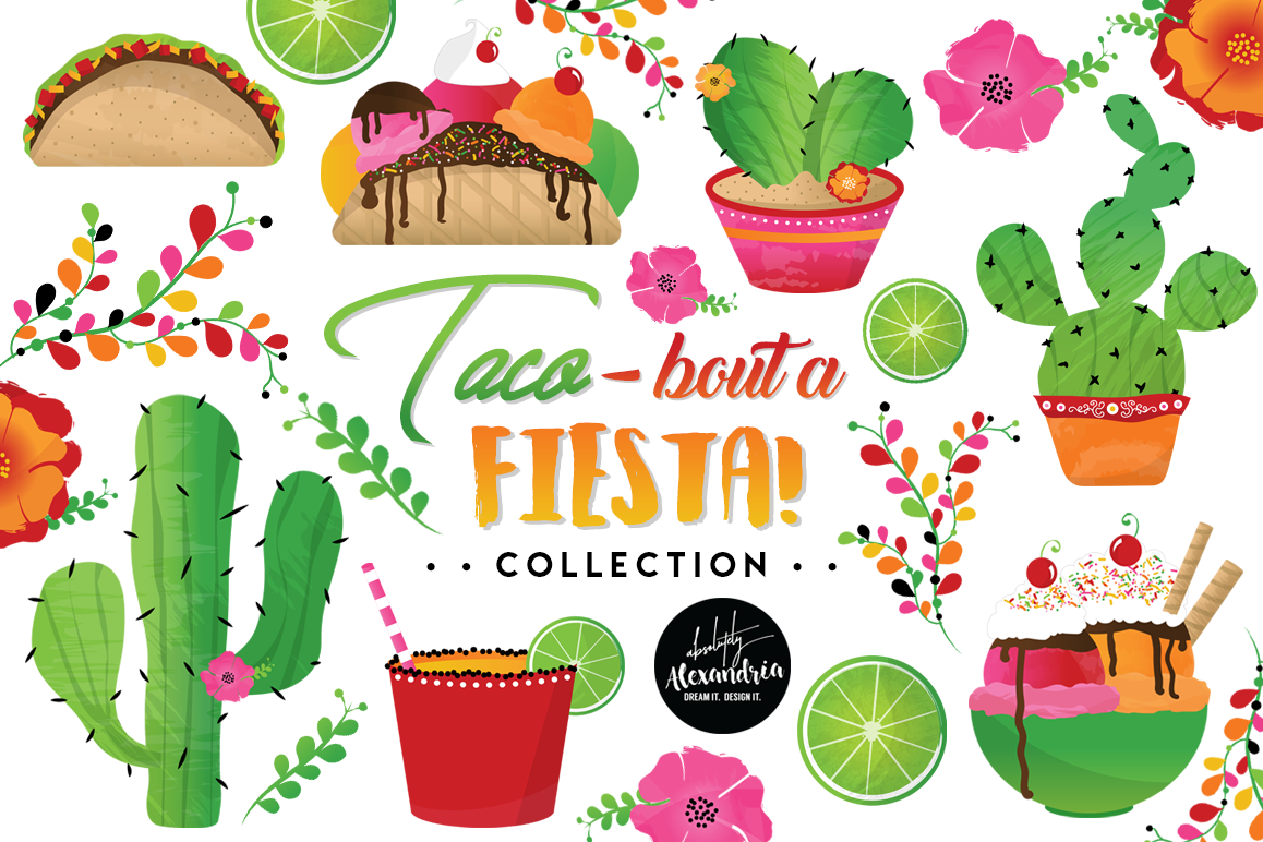 Taco Bout A Fiesta Clipart Graphics & Digital Paper Patterns Bundle example image 1