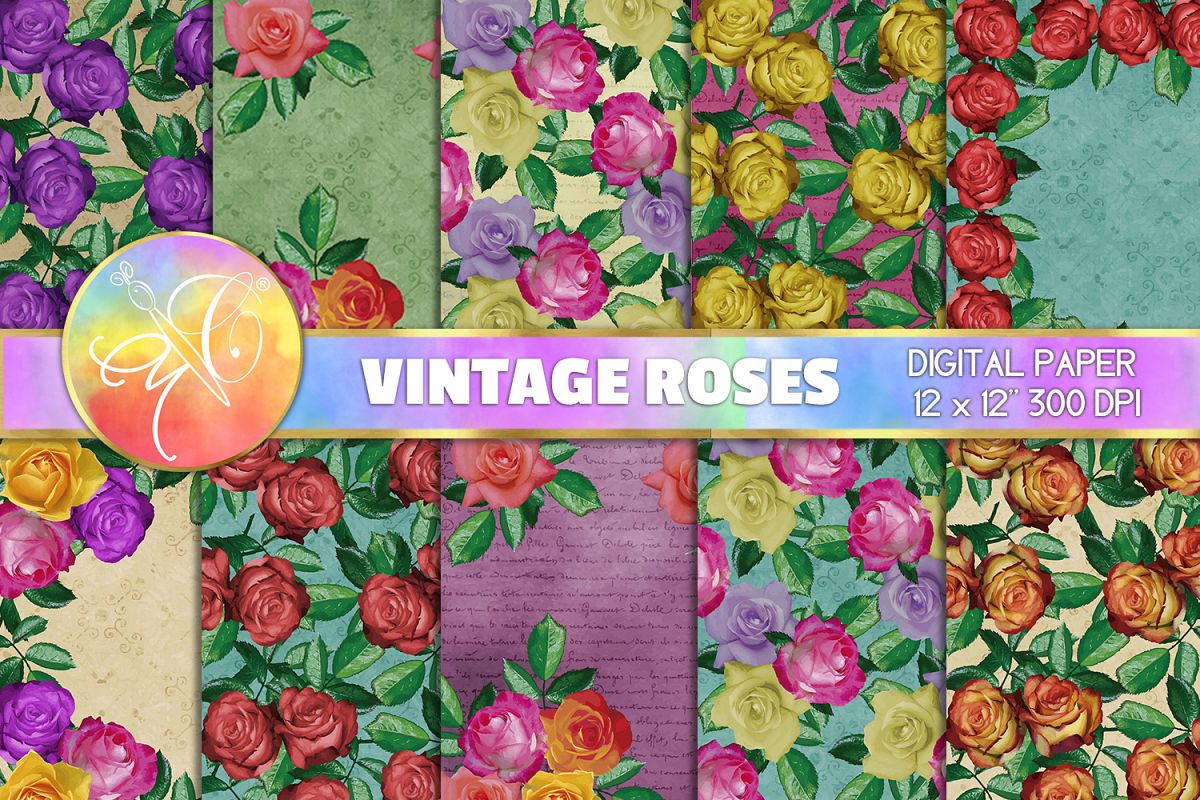 Vintage Roses Digital Paper, Digital Background example image 1
