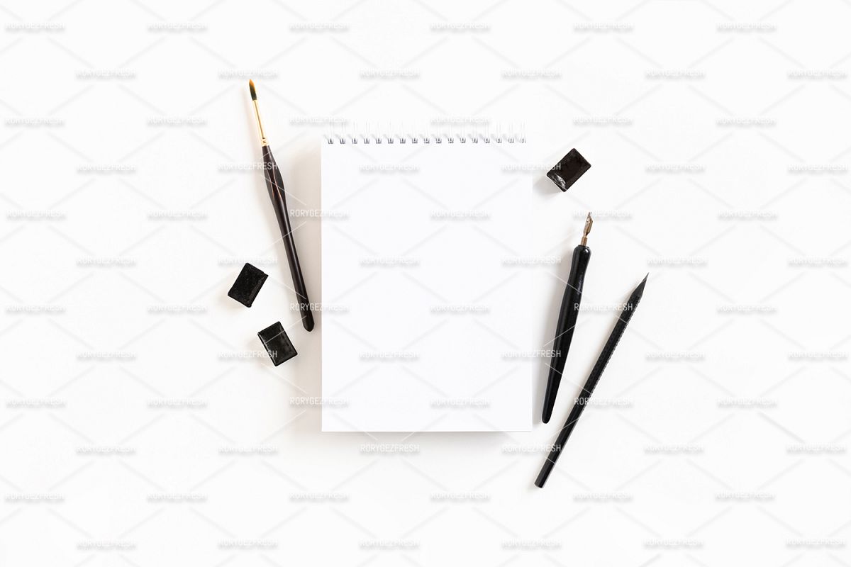 Open notepad mock up with stationery example image 1