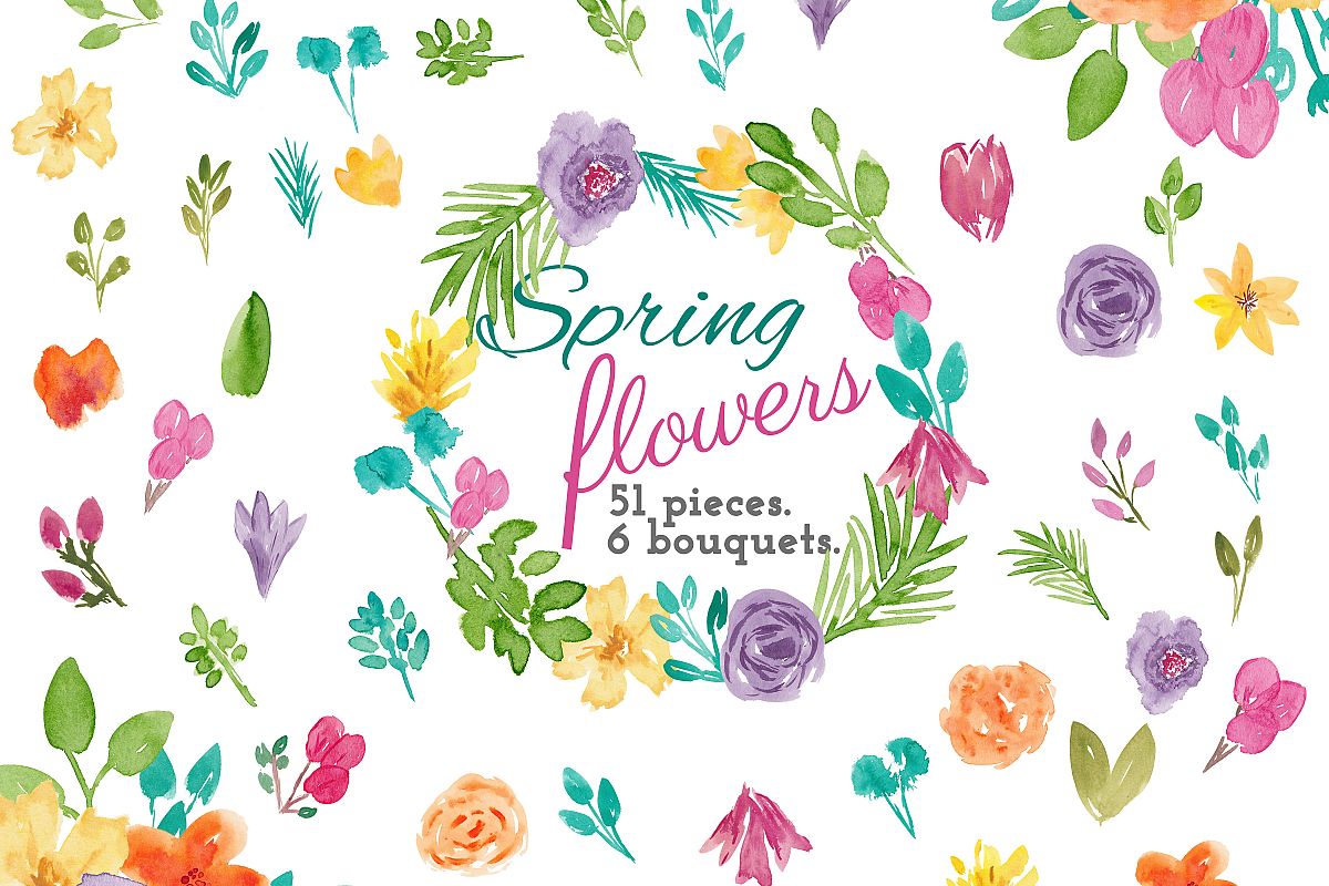 Spring Flower Watercolor Clip Art example image 1