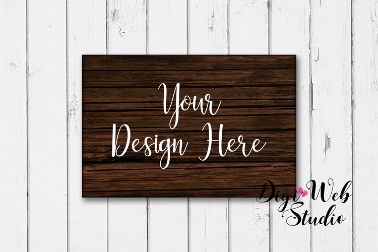 Wood Sign Mockup - Dark Wood Sign on Rustic White Shiplap example image 1