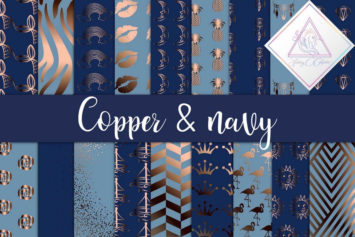 Copper & Navy Digital Paper example image 1