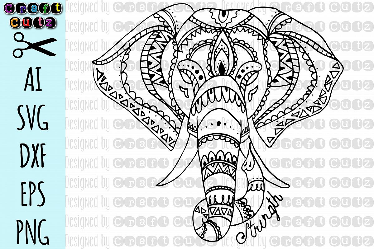 Elephant Mandala svg, Hand drawn, Elephant Cut File, Hand drawn