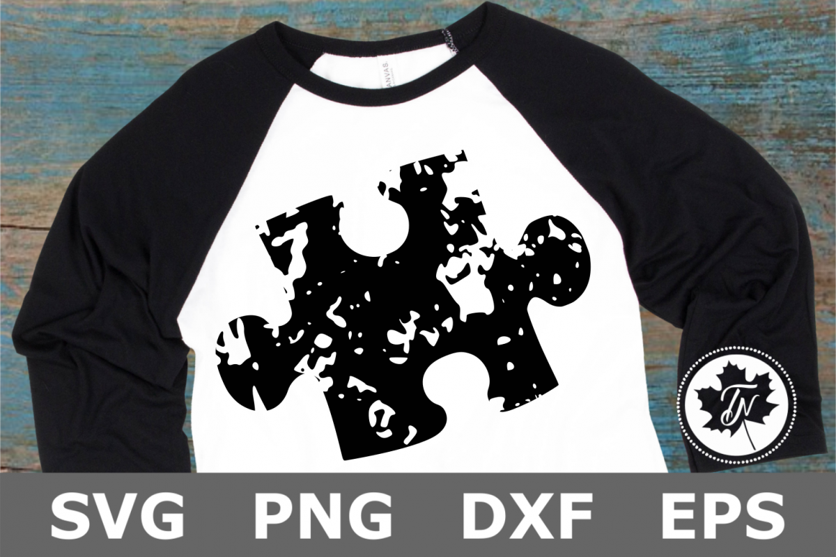 Grunge Puzzle Piece - An Autism Awareness SVG Cut File example image 1